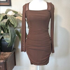 Brown Long Sleeve mini Dress